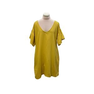 UMGEE Honey Mustard Vneck Ruffle Sleeve Mini Dress MEDIUM Minimalist Boho Hippie